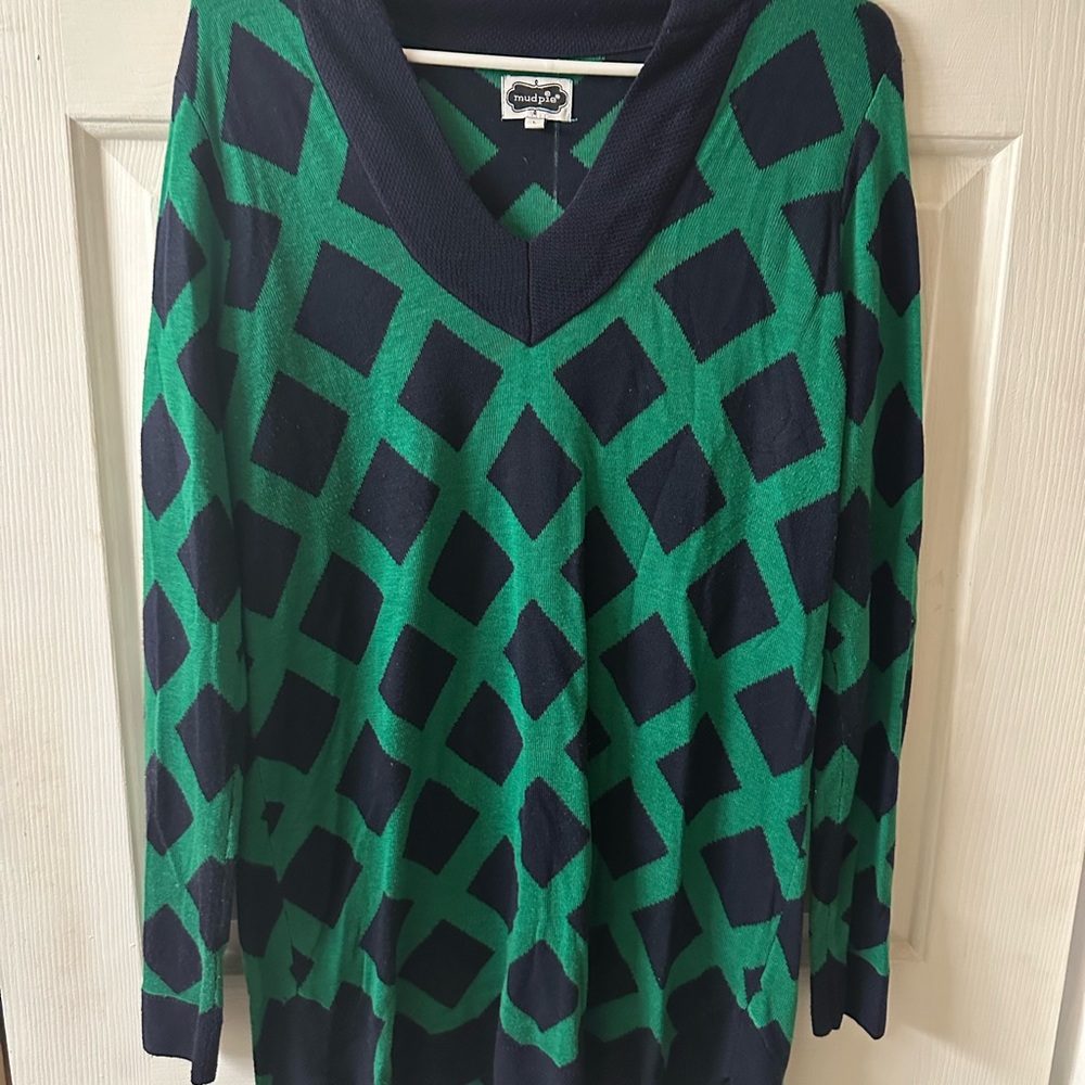 Mud Pie Green and Black V-Neck Sweater